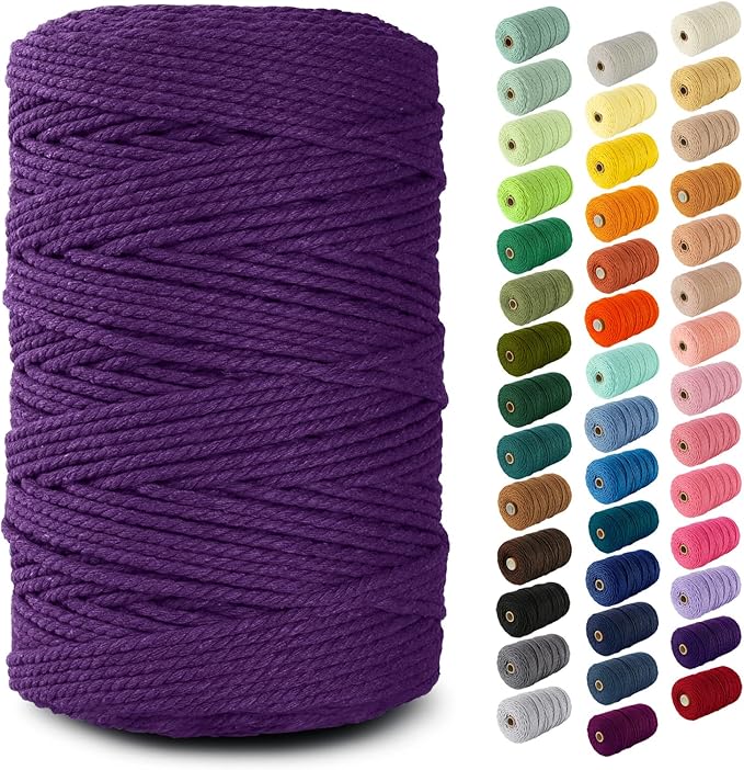 Nook Theory Macrame Cord - 3mm 220 Yards Cotton Rope, 4mm 5mm Yarn, String for Crafts, Perfect for Macrame Wall Hanging and Boho Decorations (Purple)