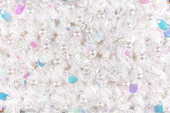 Hand-Blended Multifiber Multicolored Fancy Yarn with Beads for Knitting Crocheting Crafts DIY, Set of 3 Rolls (White)