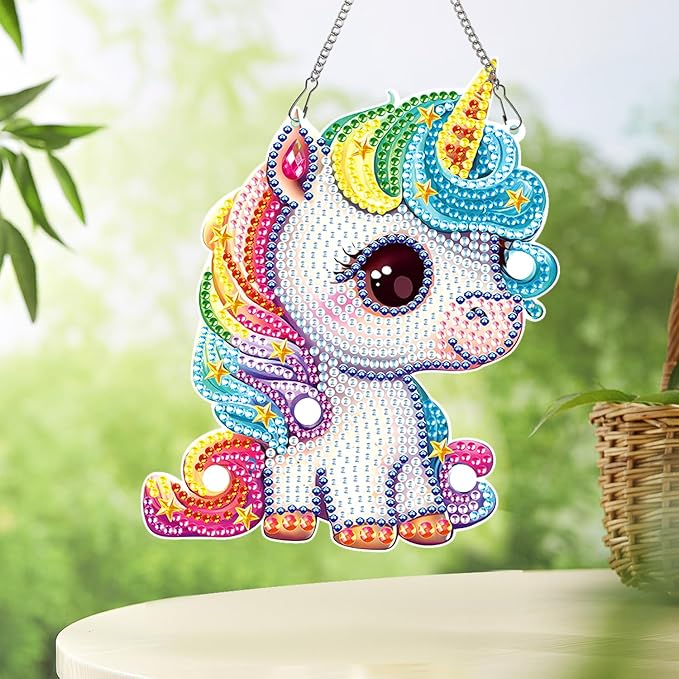MVVMTOP Diamond Painting Kits Hanging Pendant,Unicorn Diamond Art Hanging Sign DIY Special Shaped Crystal Wreath Ornaments for Home Decor Gift, HGJ041