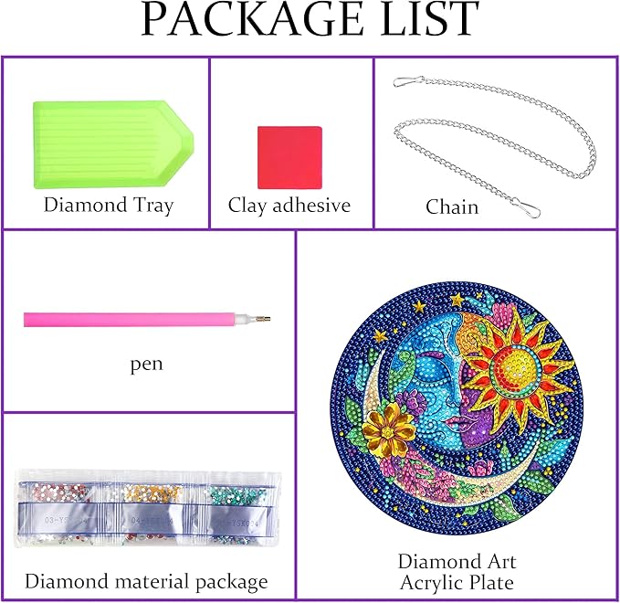 Pavemlo Hanging Diamond Art Kits for Adults Sun and Moon – 8x8 Inch Double-Sided Acrylic Board DIY Crystal Diamond Suncatcher Pendant, Sparkling Home Wall or Window Decoration Handmade Gift