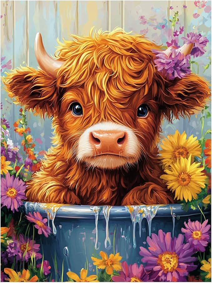 Cow Paint by Numbers for Adult, Highland Cow Paint by Numbers Kit for Adults Beginners, DIY Acrylic Paint by Number on Canvas for Home Wall Art Decor 16x20 Inch