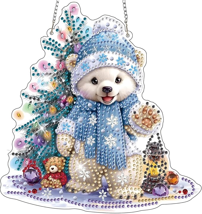 HEIBAGO Polar Bear Diamond Art Hanging Kits for Adults Kids, 5D Special Shaped Crystal Diamond Painting Kit, DIY Pattern Window Pendant Gem Art Kit for Home Wall Decor 8.3 x 8.3 Inch