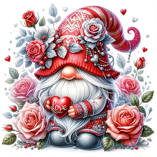 Gnome Valentine Diamond Art Kits for Adults-Round Full Drill 5D Gnome Love Diamond Painting Kits for Adults Beginners Paint by Diamonds Pictures Gem Art Painting Kits DIY Crafts Kits 12x12inch