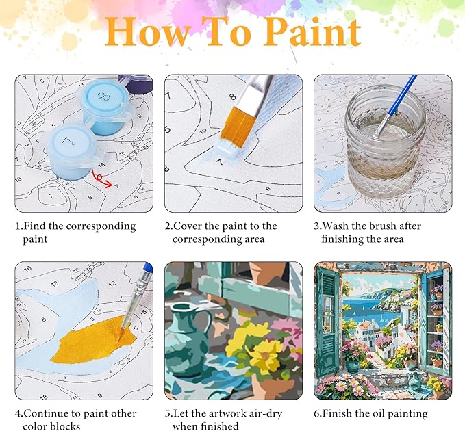 Paint by Numbers Kit for Adults Beginner Seaside Scenery, Adult Paint by Number Kits on Canvas, Window Landscape DIY Acrylic Oil Painting by Numbers for Adults, Perfect for Home Wall Decor 16X16 Inch