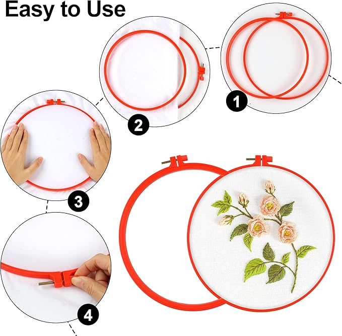 Phinus 6 Pcs Embroidery Hoop 6 Size, Round Plastic Cross Stitch Hoop with 16 Needles (3.6In to 10.7 in), Small Embroidery Hoop, Cross Stitch Hoops, Frames, Embroidery, Craft Sewing(Multicolor)