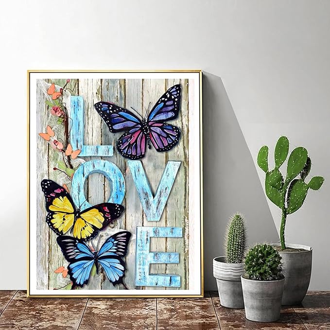 ijbnhd DIY Butterfly Diamond Painting Art Painting Kits for Adults Beginner, 5D Love Full Round Drill Gems Art Diamond Picture for Gift Home Wall Decor 12X16 inch