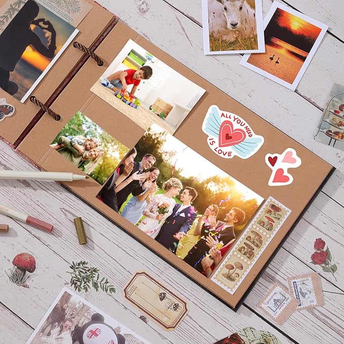 Our Adventure Book Scrapbook Photo Album Travel Journal Book,Retro Style Embossed Cover,Photo Book Kit,Memory Book,Travel Diary