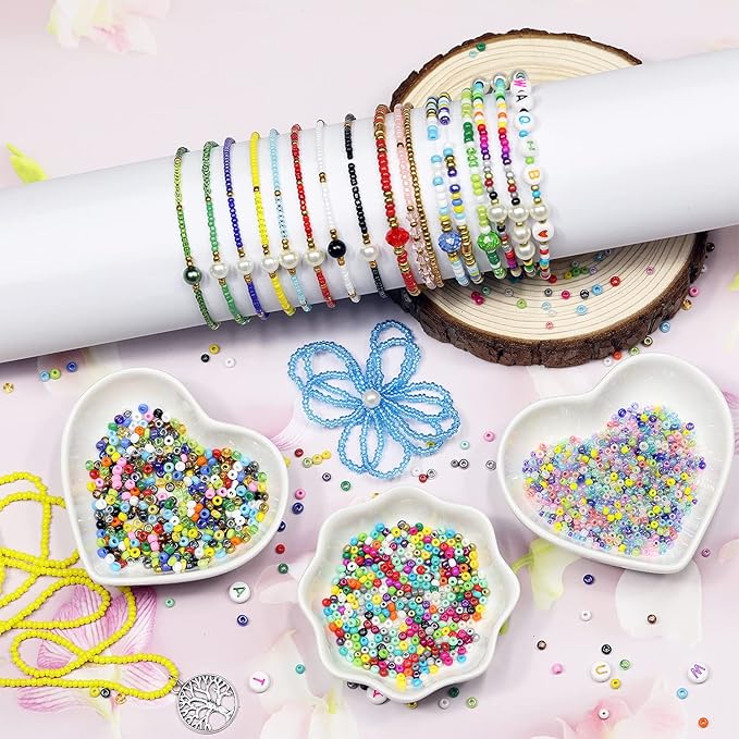 8/0 3mm Glass Seed Beads About 7200pcs 24 Colors Loose Craft Kit Earring Making Seed Beads with 24-Grid Plastic Storage Box for Jewelry Making