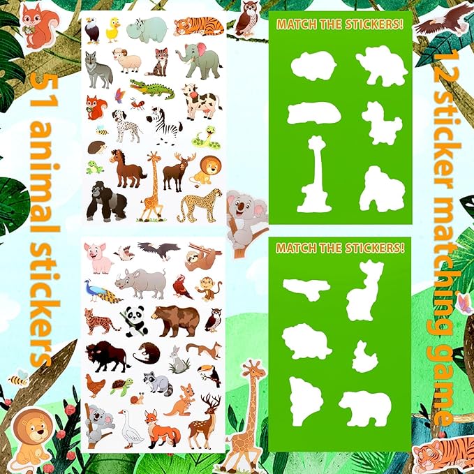 oibutur jelly sticker books for toddlers 2-4 years, reusable sticker book for kids 1-3, toddler stocking stuffers＆travel essentials animals stickers for kids toddler plane activities (animals)