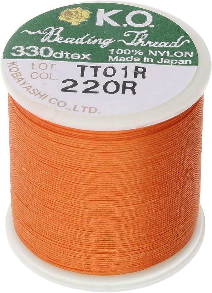 KO Nylon Beading Thread, Orange Color, Japanese Pre-Waxed 100% Nylon, 330TEX, Tangle Resistant Knotting Cords, 50m /55 yds Spool, Use for Seed Bead Projects, Loom Work & Bead Weaving