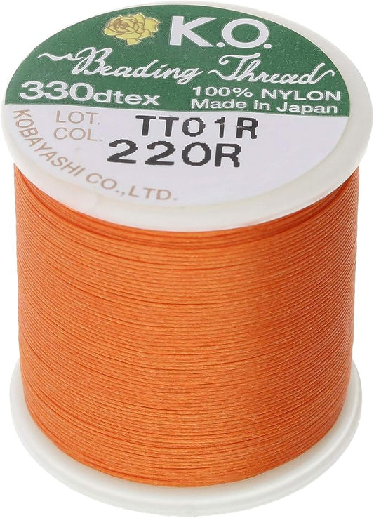 KO Nylon Beading Thread, Orange Color, Japanese Pre-Waxed 100% Nylon, 330TEX, Tangle Resistant Knotting Cords, 50m /55 yds Spool, Use for Seed Bead Projects, Loom Work & Bead Weaving