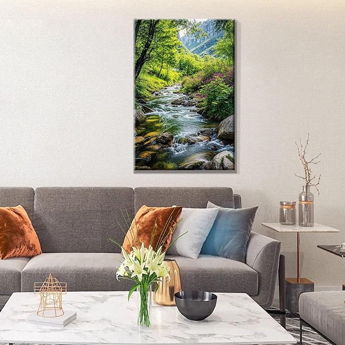 JOOZ Landscape Paint by Numbers Kit for Adults with Frame Mountain Paint by Number with Easel Forest Oil Painting Kits for Home Wall Decor 8 x 12 Inch