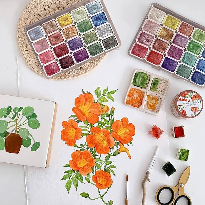 40 Color Forestry Shifting Watercolor Painting Set，Metallic Color Watercolor Paints，Glitter Water Colour Solid Paint Box for Kids Adults Beginners Artists