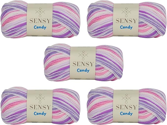 Sensy Candy Yarn - 5 Skeins, 3.5 oz, 251 Yards, Multicolor for Crocheting and Knitting, Light Gauge 3