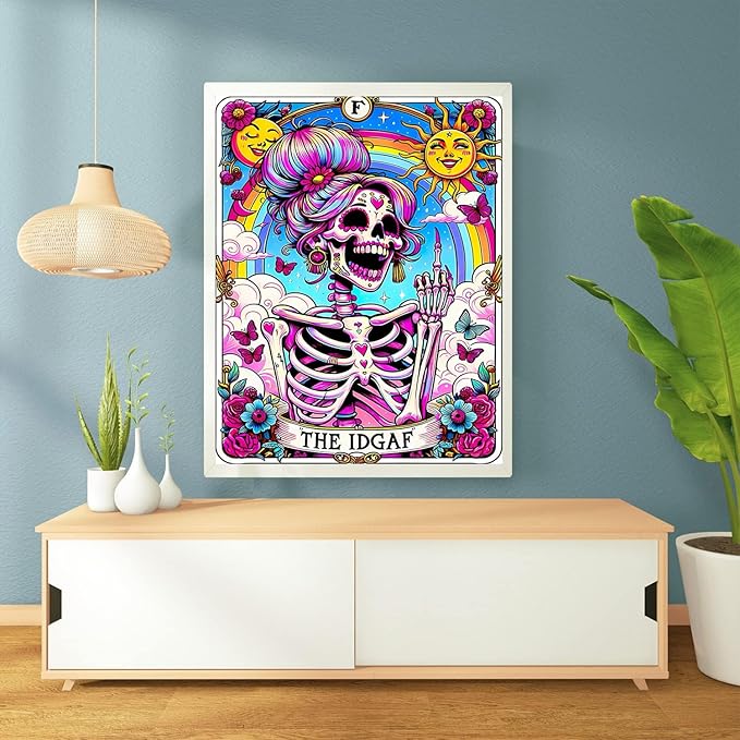 Axquilon Skull Diamond Art Kits for Adults, Skeleton Diamond Painting Kits for Adults, The IDGAF 5D DIY Paint by Diamond Round Full Drill Home Wall Decor Gift 12x16In