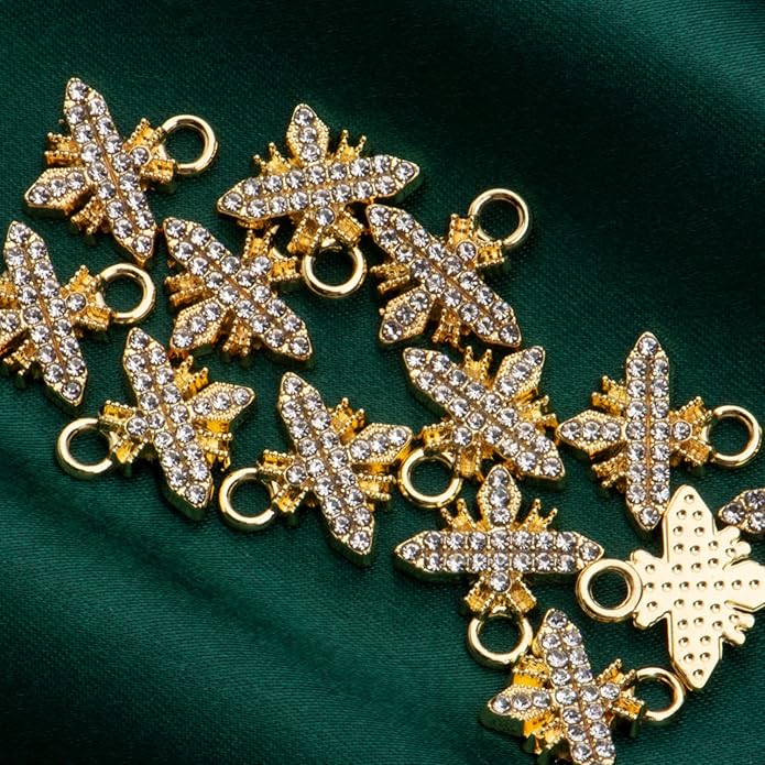 Pack of 20 Rhinestone Charms Gold Plated Pendants Pave Crystal Accessories for Necklace Bracelet Jewelry Making DIY Crafting