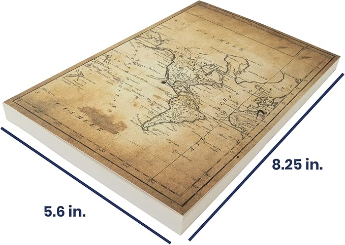 LayFlat Sketchbook - 5.5 x 8.25 Inches - Old World Map Blank Note Book, 64 Sheets, Thick 100gsm Paper
