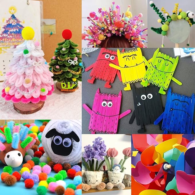 FUNZBO Easter Arts and Crafts Supplies for Kids -Kids Craft Kit with Pipe Cleaners, Popsicle Sticks, Pompoms & Stickers, All in One Homeschool Supplies, Toys Crafts for Girls Boys Age 4+