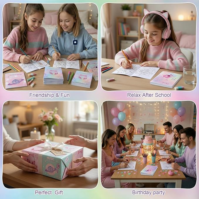 Liliful 144 Pcs Sweet Pop Music Coloring Book Bulk Music-Inspired Mini Coloring Books, Ideal for Leisure Relaxation, Party Favors & Music Enthusiast Gifts