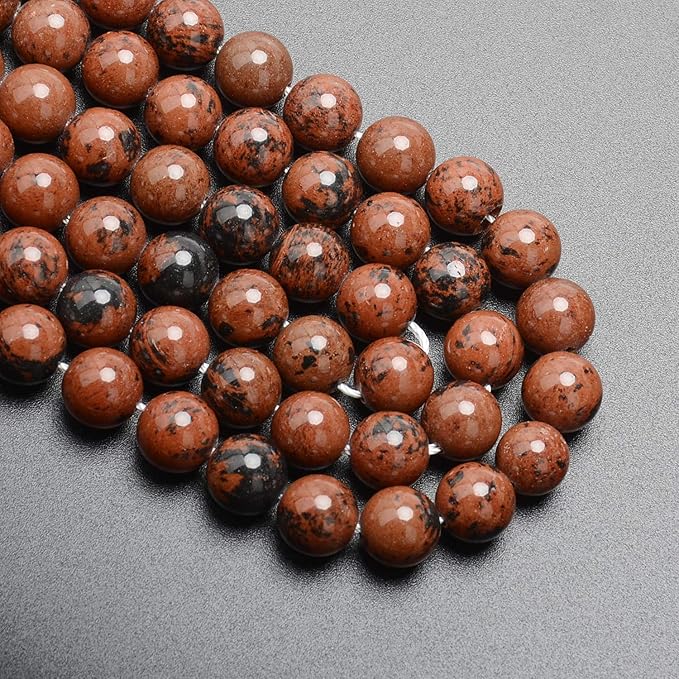 LPBeads 80Pcs Polished 10mm Round Natural Mahogany Obsidian Gemstone Loose Beads with Stretch Cord for Jewelry Making Bracelets