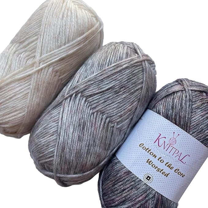 Cotton to The Core Worsted Weight Yarn for Crocheting, 3-Pack (654Yds / 300G), Free Patterns, Beginners Friendly - Soft Cotton Yarn for Knitting - #4 Medium Worsted Weight - Gray Linen