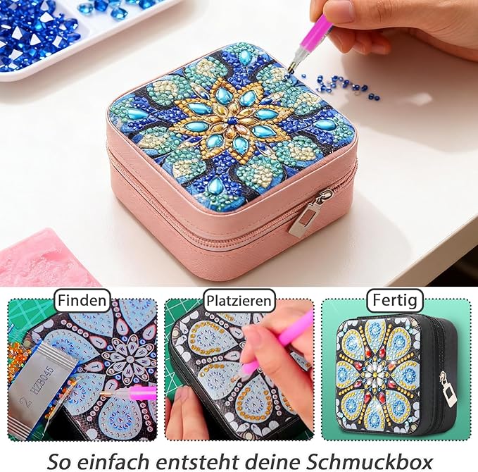 CharySim 4 PC Diamond Art Jewelry Boxes Kits for Adults Women Easter Gifts with Painting Gem Dots Crafts Kits for Birthday Gift (Blue&Blue)