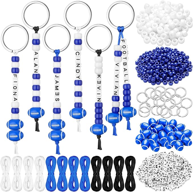Landical 564 Pcs Football Keychain Making Kit DIY Blue Football Bead Key Chain Craft Adjustable Sport Letter Bead Charm Sport Theme Party Favor Gift Backpack Accessories Holiday Decor(Lively Color)