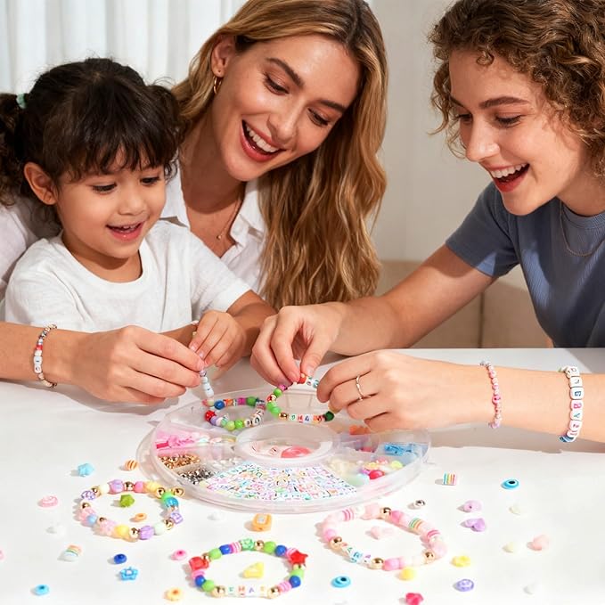 MYCUTEY 594Pcs DIY Bracelet Making Kit with Colorful Letter Flower Heart Beads - Friendship Bracelet Kit for Women Kids Pony Beads for Jewelry Making Christmas Bead Bracelets Making Craft Gift
