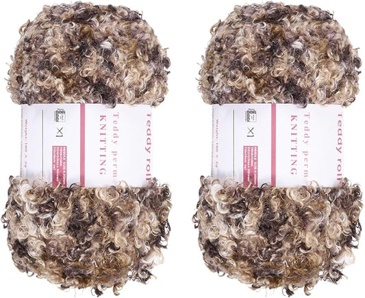 MECCANIXITY 2 Skeins Fur Yarn Soft Fluffy Chunky Yarn Fuzzy Eyelash Yarn Dark Brown for Crocheting Knit Clothes Bag - 55Yard/50m, 3.36ozx2