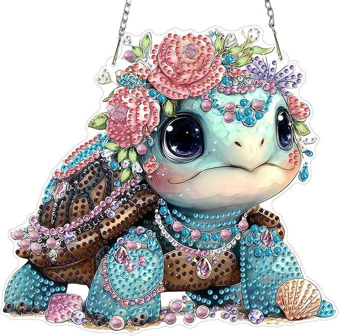 MXJSUA Cute Turtle Diamond Art Hanging Kits for Adults Beginners, Crystal Diamond Suncatchers, Special Shape Diamond Painting Pendant Window Ornament Gifts for Home Garden Door Wall Decor