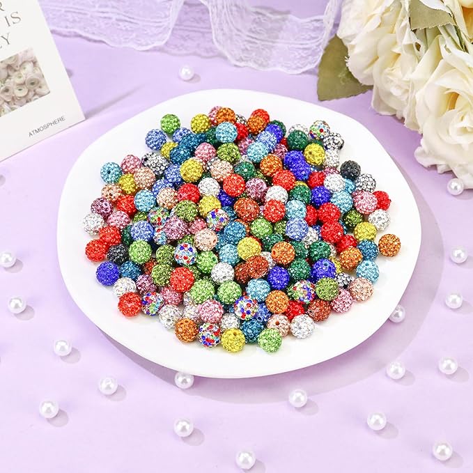 Dowarm 480PCS 10mm Rhinestone Beads Kit for Jewelry Making Baseball Necklace Friendship Bracelet, Round Disco Ball Rhinestone Clay Beading Set with Crackle Spacer Beads Charms for DIY Crafting