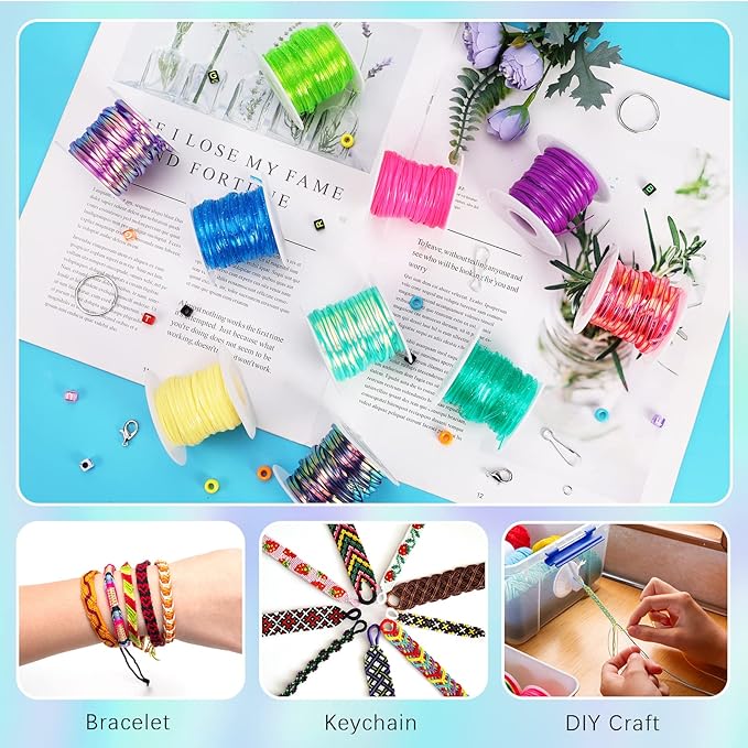 Karsspor Glitter/Laser/Normal Lanyard String Kit - 24 Rolls Gimp String, Plastic Lacing for DIY Bracelets, Key Chains, Pony Beads and Lanyards (788 Feet)