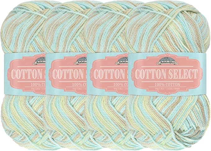 JubileeYarn Cotton Select Yarn - 50g/Skein Sport Weight - Crème De Mint - 4 Skeins