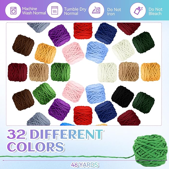 Timgle 32 Skeins Chunky Chenille Yarn for Crocheting, 1470 Yards Bulky Thick Fluffy Yarn Soft Velvet Plush Yarn for Hand Knitting Blanket Crafts Project (Classic Color)