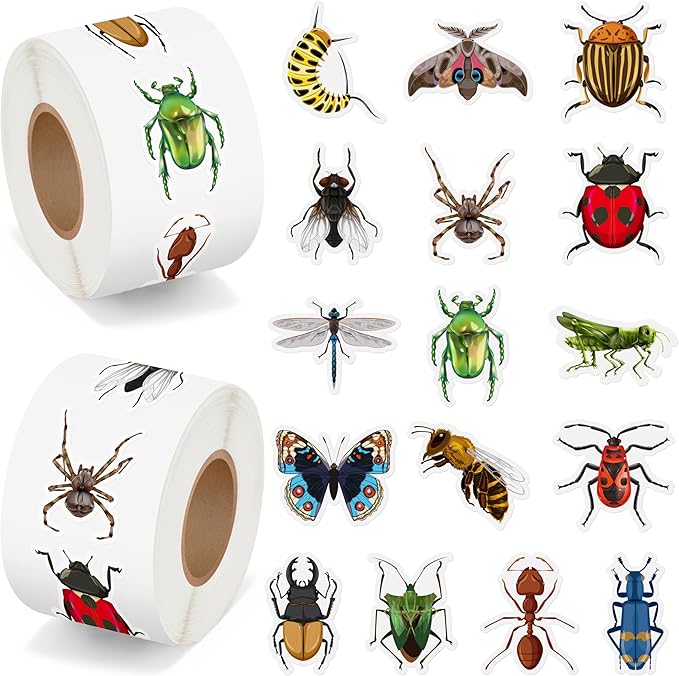 beyumi spring insect animals stickers - 1000pcs insect animals stickers in 2 rolls for kids springtime bug butterfly adhesive decals party favor supplies classroom scrapbooking calendar bottle decor