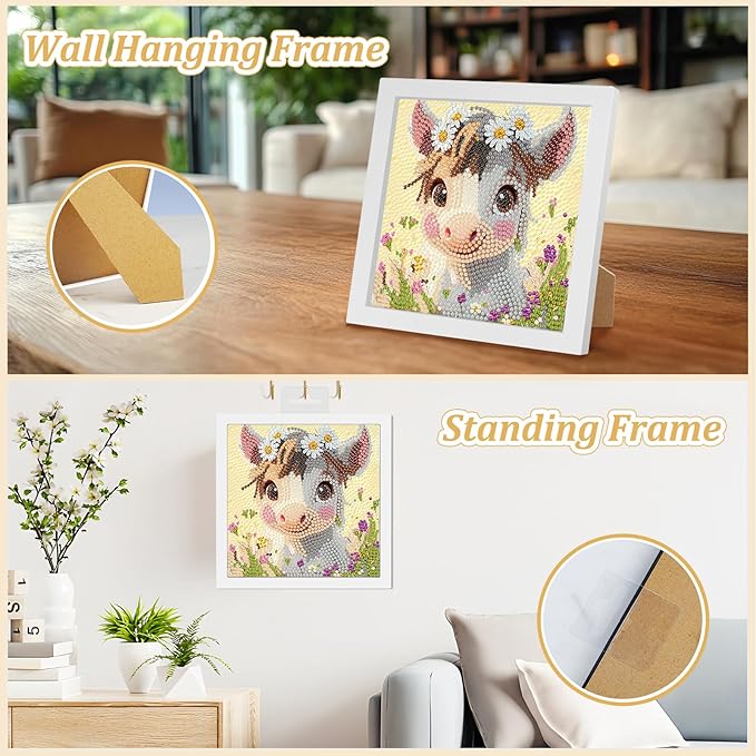 SENQAO Horse Diamond Art Kit for Adults with Frame Art and Crafts for Adults Ages 6-8 -10-12 Easy to DIY Diamond Art for Adults and Adult Beginners Home Wall Decoration 7.1x7.1inch