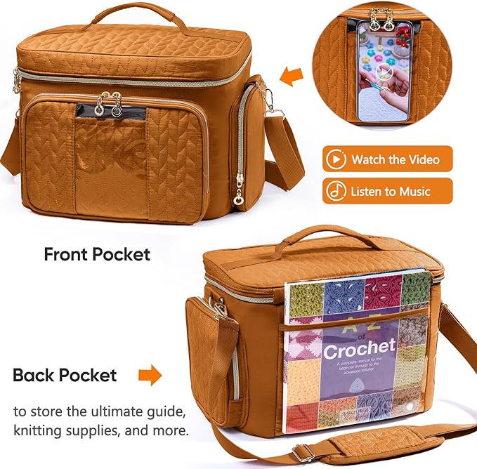Crochet Bag Organizer - Yarn Bags for Crocheting - Crochet Storage Bag with Pockets for Crochet Hooks, Crochet Accessories - Yarn Organizers - Yarn Holders for Crocheting - Knitting Bags