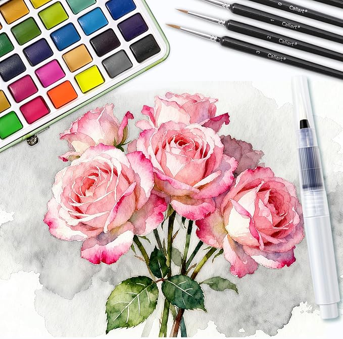 Caliart Watercolor Paint Set, 50 Colors Portable Water Color Palette Kit with Detail Paint Brush, Art Supplies Gifts for Adult Professional Artist Painting Coloring, Easter Basket Essentials Stuffers
