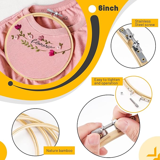 giemson embroidery hoop 6 inch 12 pieces embroidery hoops bamboo circle cross stitch hoop for embroidery art craft sewing