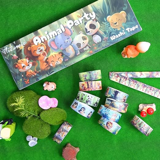 Cute Washi Tape Set,12 Rolls Kawaii Animals Decorative Tape Masking Washi Tape for Journaling Supplies, Scrapbooking, DIY Arts & Crafts, Gift Wrapping