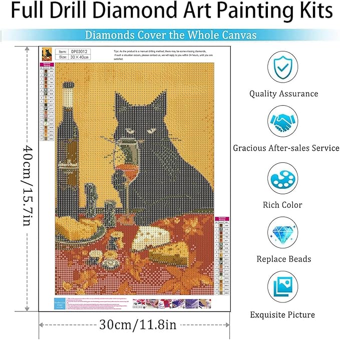 ARPADAMO Diamond Art Kits for Adults,5D Animal Diamond Painting DIY Black Cat Diamond Art Diamond Painting Kits for Adult,Round Full Drill Diamonds, Diamond Art Kits for Home Decor-12x16inch
