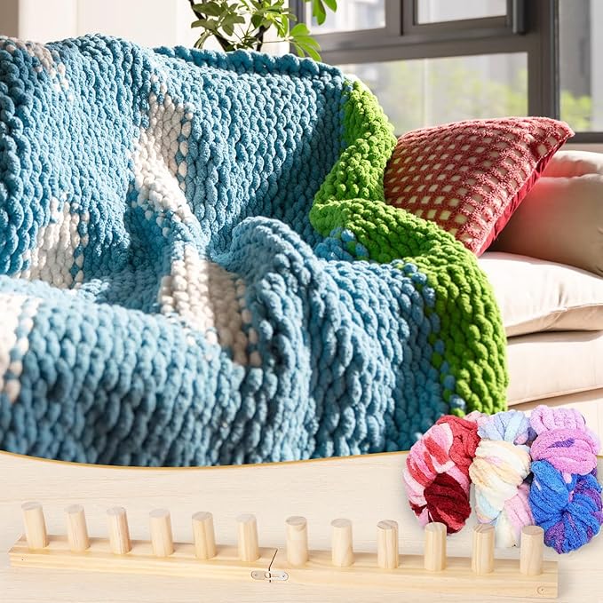 Chunky Blanket Loom 39 inch Adjustable Foldable Portable Extra Jumbo Chunky Yarn Crochet Knitting Tool Making Blanket for Adults Beginners DIY Handmade