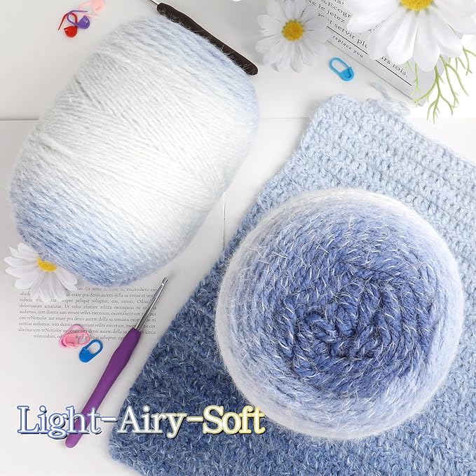 Katech Ombre Yarn for Crocheting-Large Skein of Gradient Yarn Cake-2 Pack of 200g/7.05 oz-80% Acrylic,20% Nylon- #4 Medium-Perfect for Star Blankets, Scarves, Shawls and Garments (B)