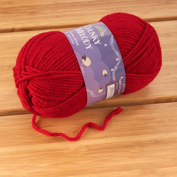 JubileeYarn Chunky Melody Yarn - 100g/Skein Bulky Wool Blend - Ruby Red - 4 Skeins