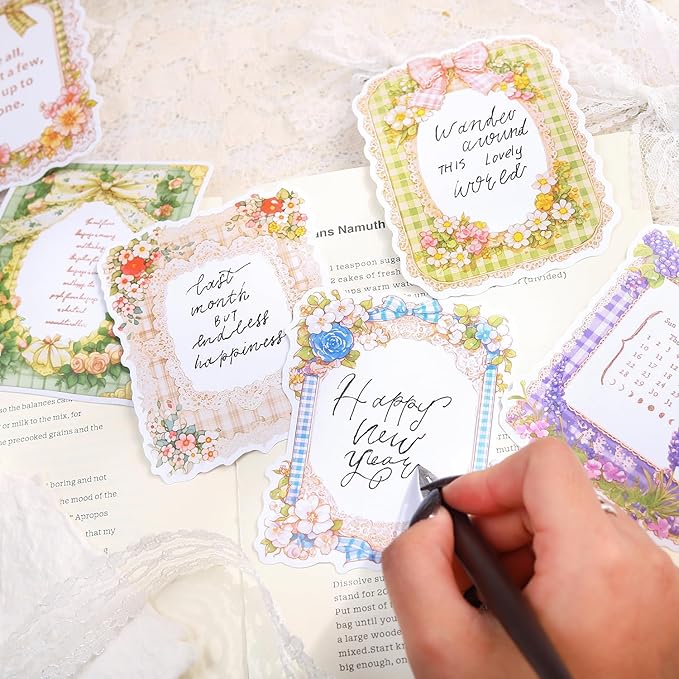 TIAMECH Record Romance PET & Washi Stickers - 60 Pcs Blue Wave Forest & Silk Lace Green Light Design, Waterproof Sticker for Journaling & Scrapbooking, Junk Journal Supplies, Ephemera & DIY Crafts
