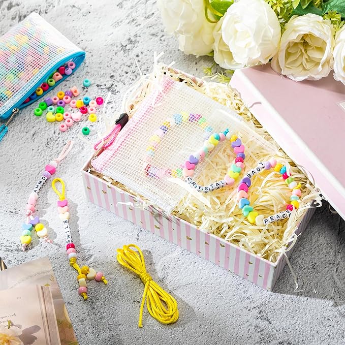 Tondiamo 1836 Pcs 12 Set DIY Bead Making Gift Bulk, Letter Bead Friendship Bracelet Craft Jewelry Charm Keychain Making for Operation Christmas Filler Party Favor(Macaron Color,Heart)
