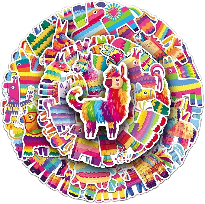 50Pcs Pinata Stickers, Waterproof Vinyl Colorful Party Decals for Laptop, Phone, Skateboard, Luggage - Decorative Stickers for Kids, Boys, Girls, Adults (Perfect for Holidays & Birthdays)