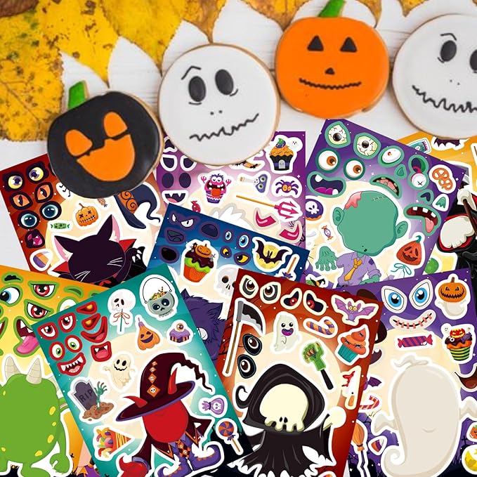48 sheets halloween make a face stickers for kids, 16 design make your own character mix and match stickers sheets halloween party favor