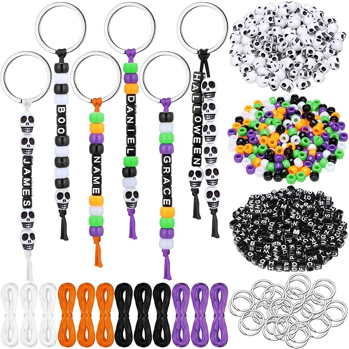 Landical 564 Pcs DIY Bead Keychain Kit Key Chain Making Craft Adjustable Letter Beads String Mama Gift Alphabet Bead Jewelry Key Ring Backpack Accessories for Party Favor(Halloween,Stylish Color)