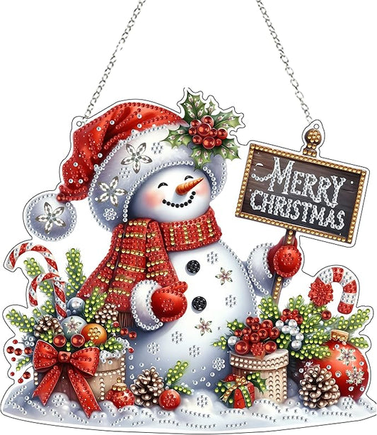 JJFox Diamond Art Hanging Kit for Adult,Special Shaped Rhinestone,DIY Acrylic 5D Diamond Art Painting Window Pendants Home Garden Wall Hanging Kits Hanging Ornament,Double Sided. (Christmas snowman1)